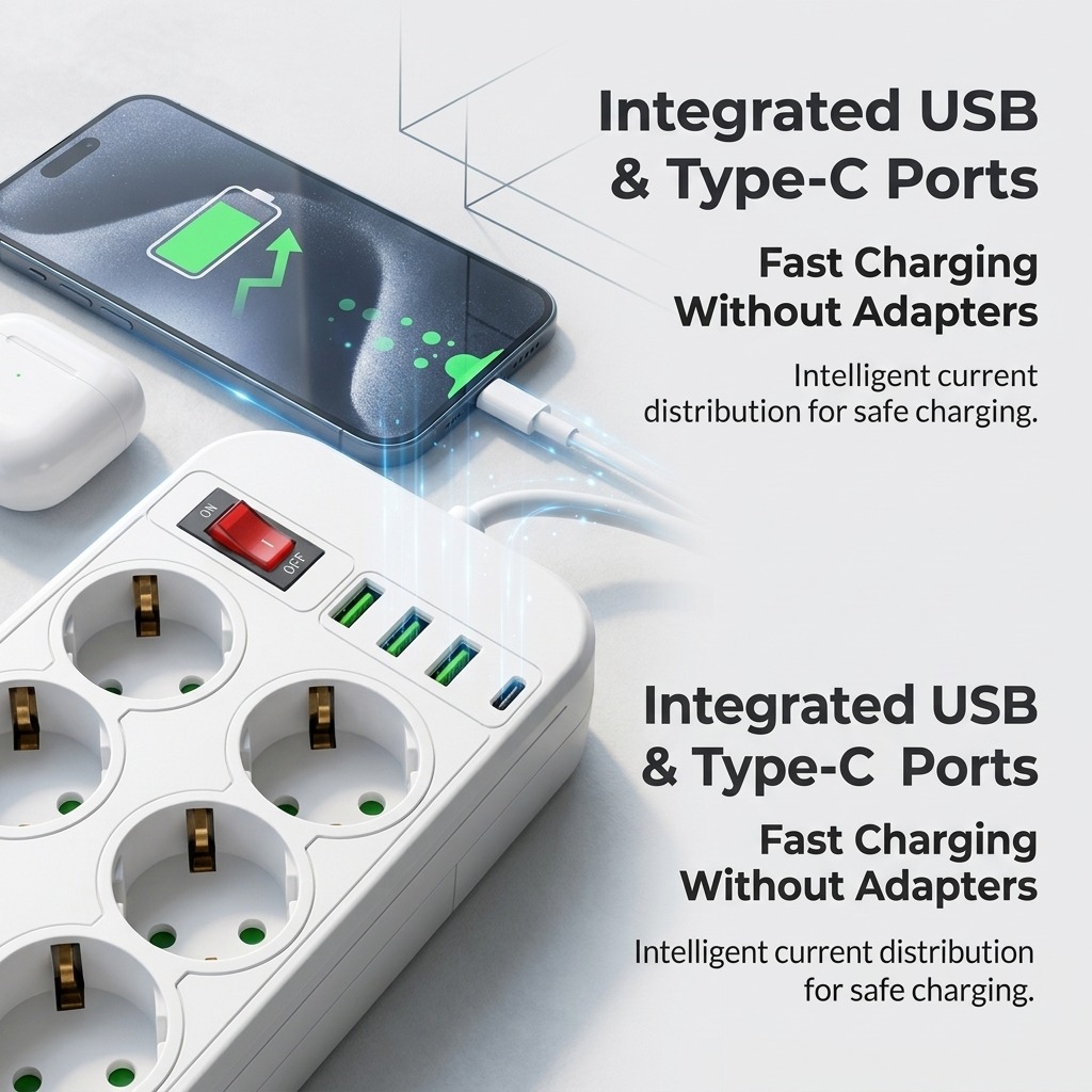 1500W EU Power Strip 6 AC Outl - Office Technician ulasan dan harga